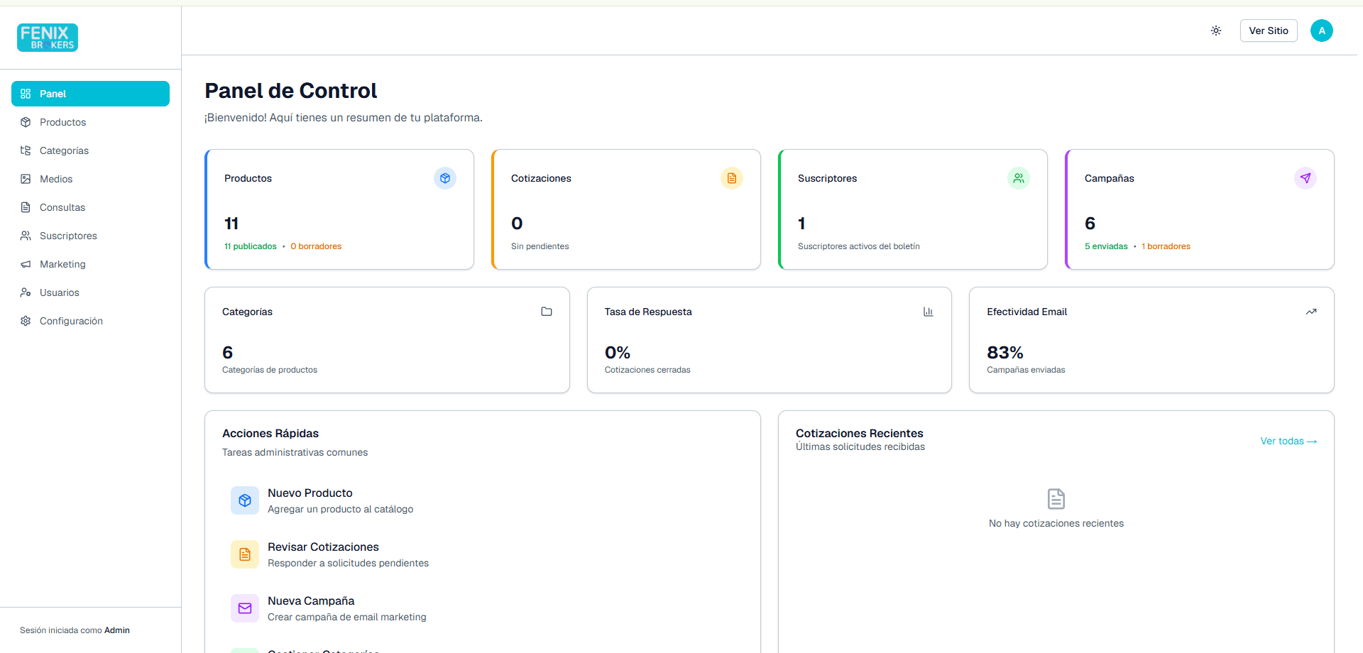 Fenix Brokers admin dashboard